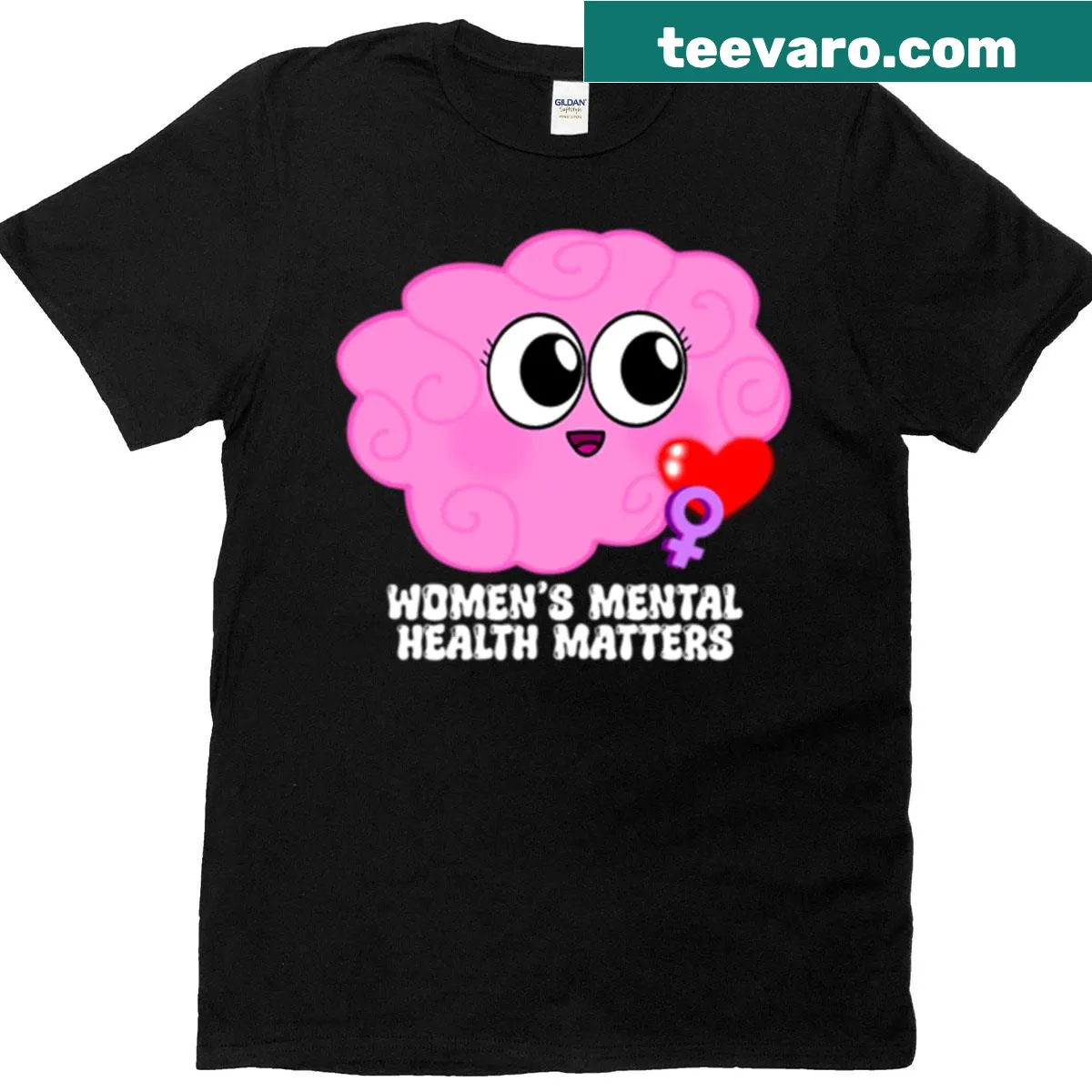 Mental health awareness t-shirt with brain graphic in white text — on a men's t-shirt