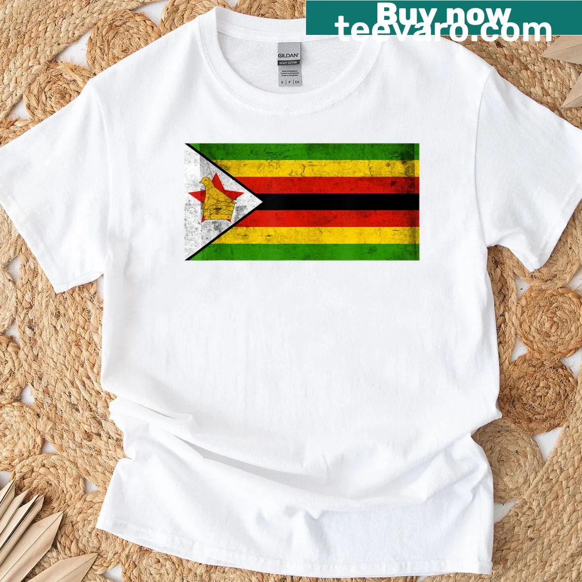 Zimbabwe flag graphic T-shirt for all ages — on a men's t-shirt