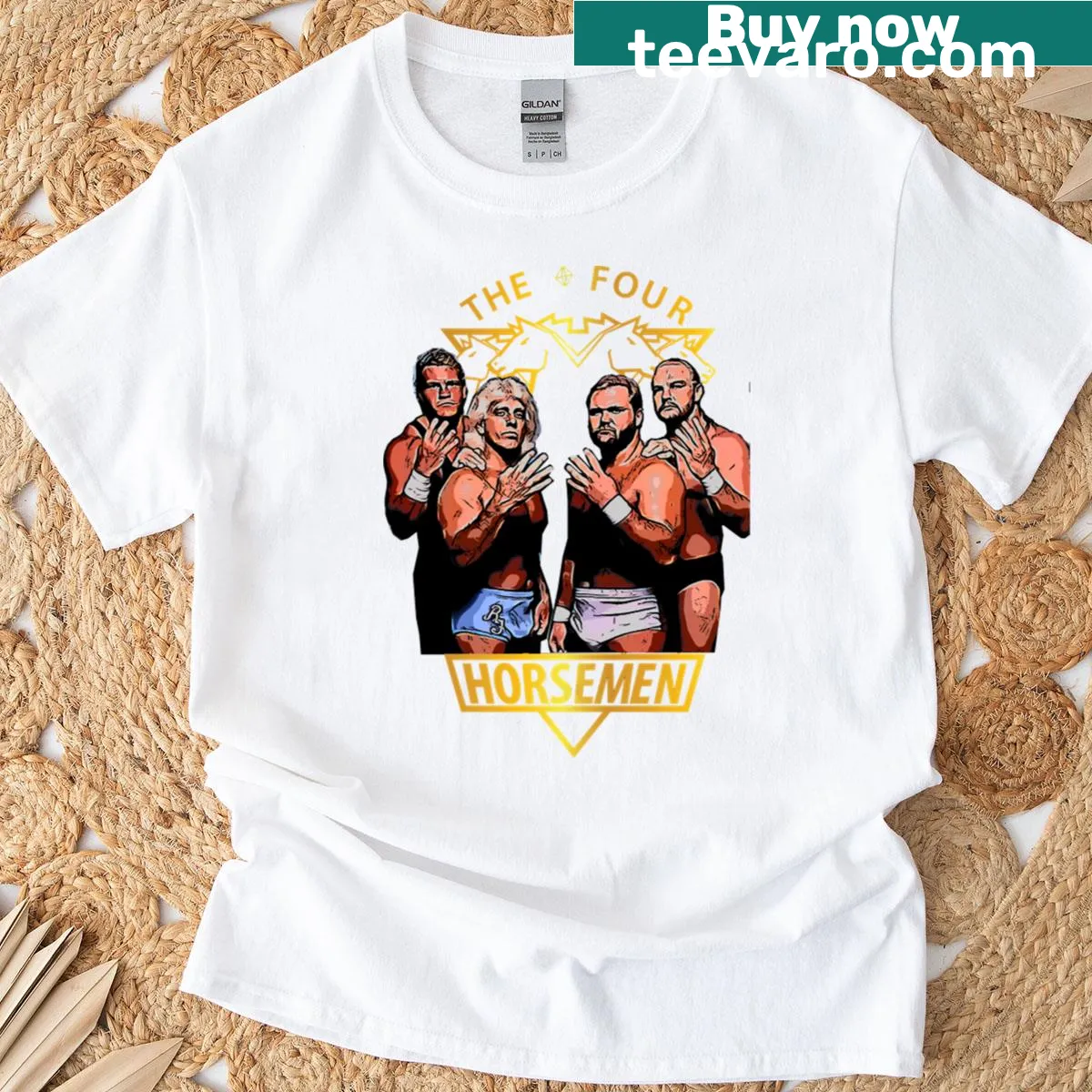 T-shirt featuring an illustration of the Four Horsemen — on a men's t-shirt