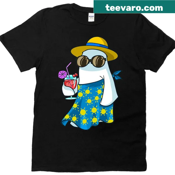 Cute T-shirt with a cartoon ghost enjoying summer fun