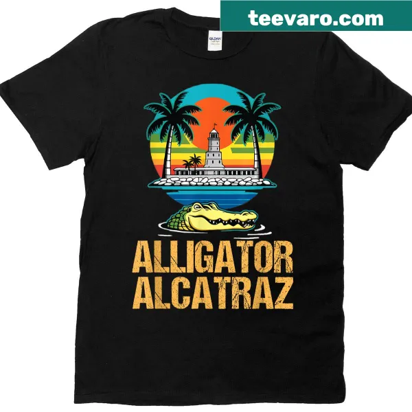 Retro sunset design with alligator silhouette