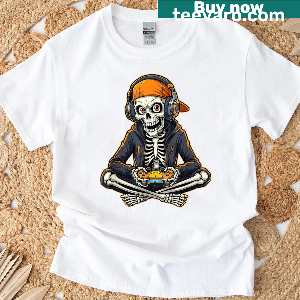 Funny anime skeleton graphic T-shirt for gamers — on a men's t-shirt