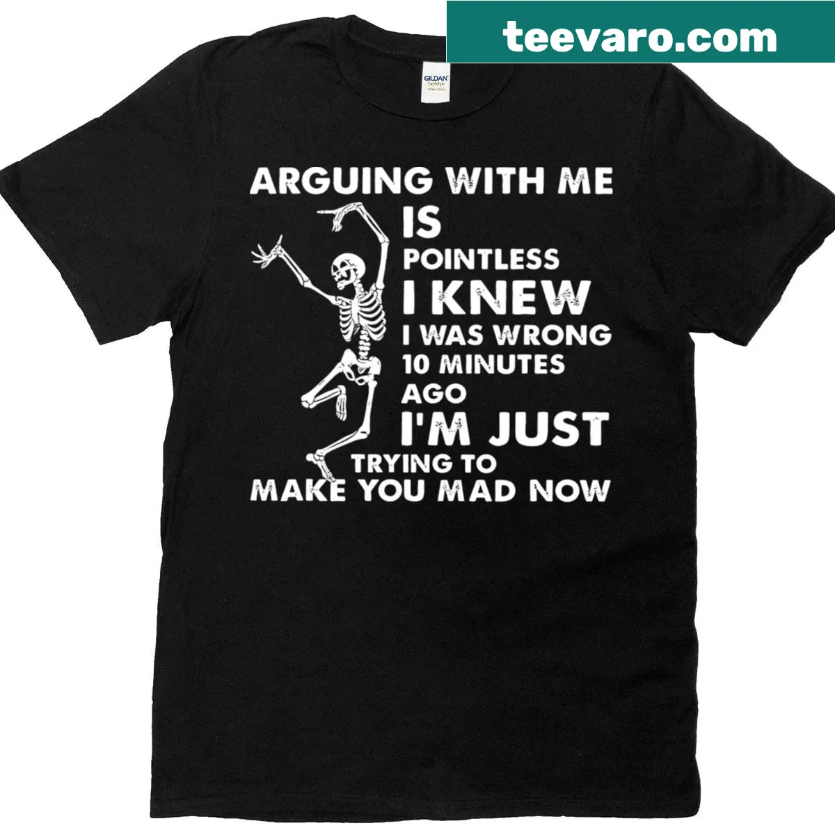 T-shirt with a skull graphic and text 'Arguing With Me Is Pointless' — on a men's t-shirt
