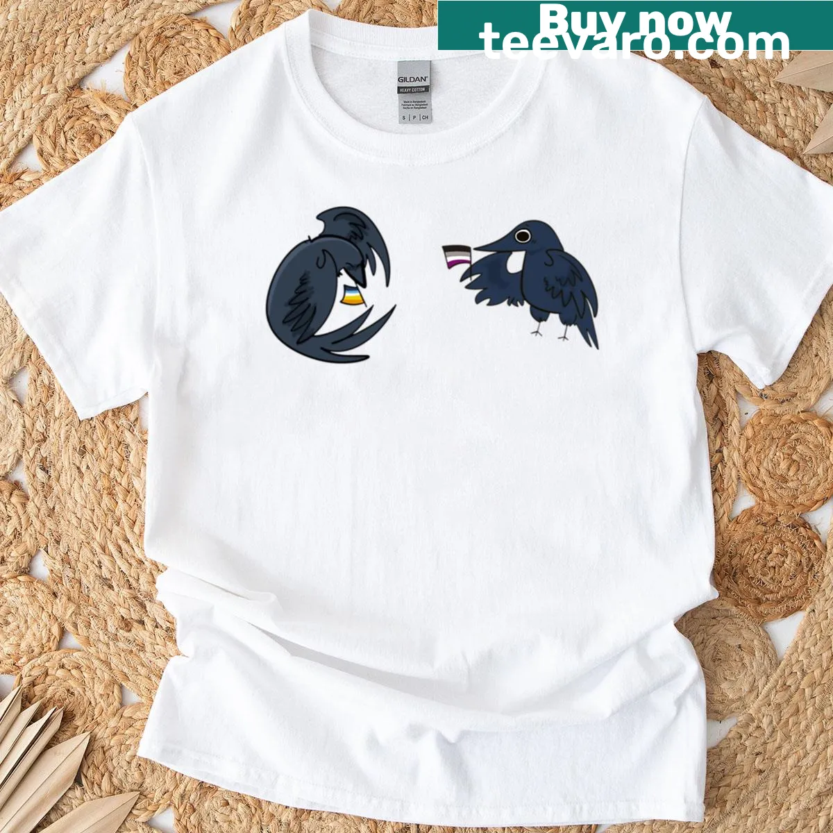Cute cartoon T-shirt featuring Aroace and Ace themed crows — on a men's t-shirt
