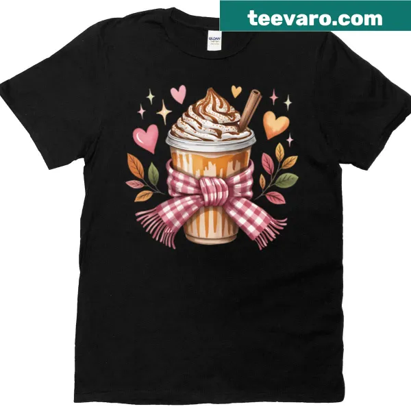 Autumn-themed t-shirt with coffee illustration