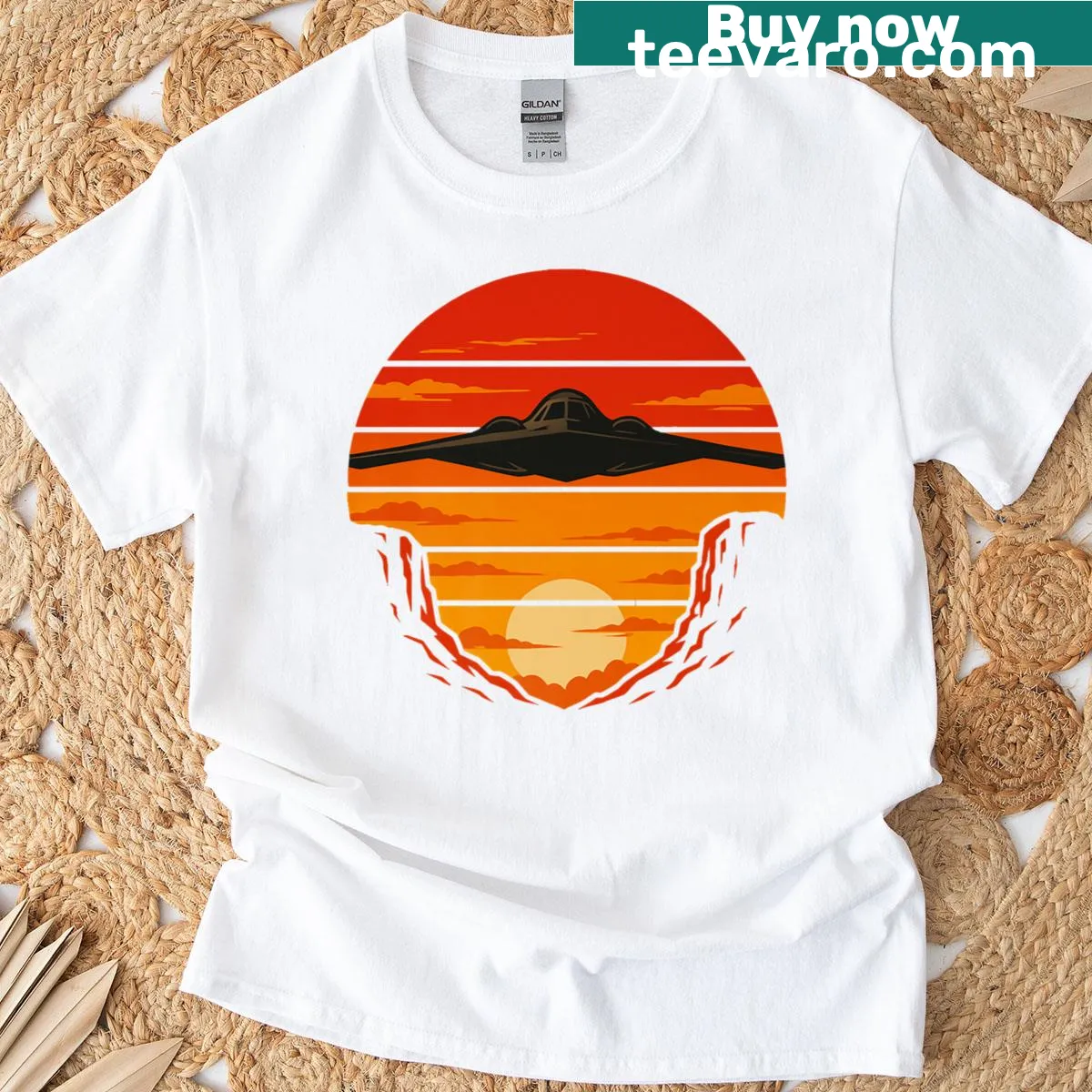 B-2 Spirit Stealth Bomber illustration on T-shirt — on a men's t-shirt