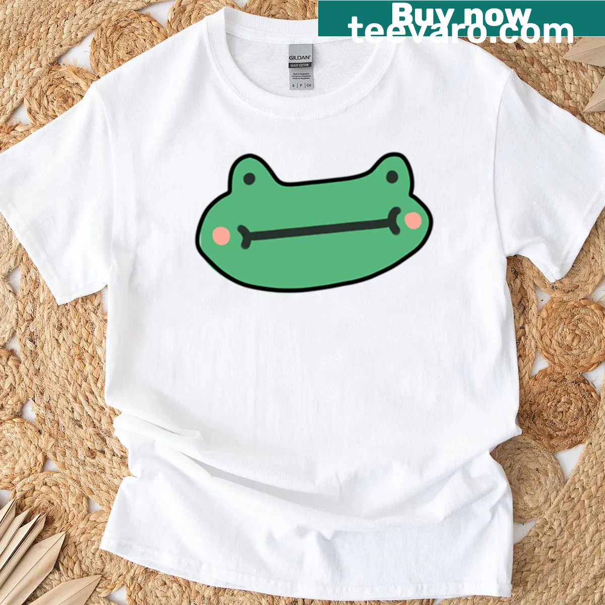 Oversized T-shirt with a cute frog illustration named Beep Borp — on a men's t-shirt