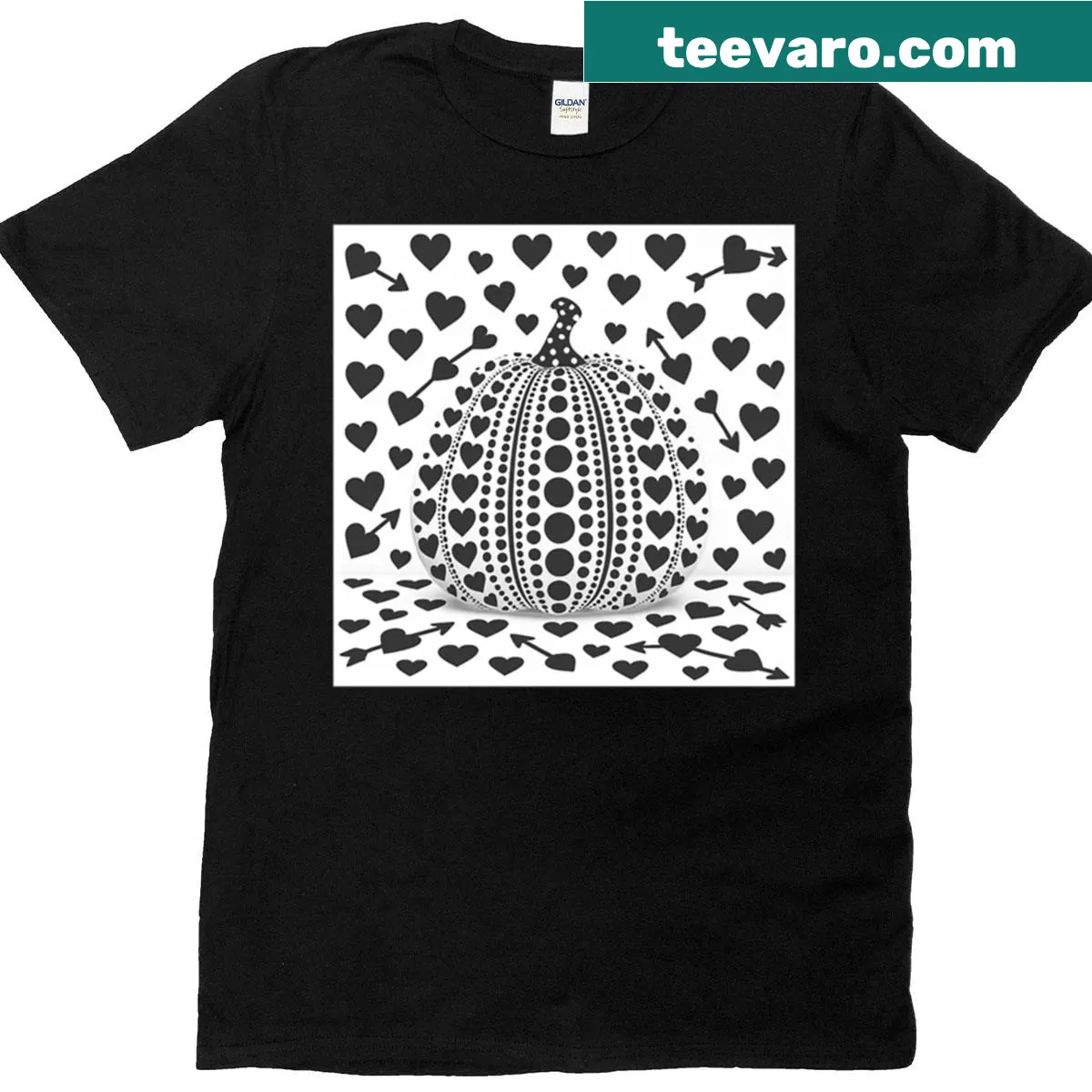 Polka dot pumpkin graphic on T-shirt — on a men's t-shirt