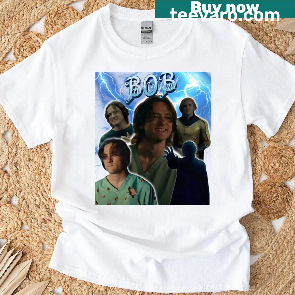 Distressed t-shirt featuring the name 'Bob' in bold text — on a men's t-shirt