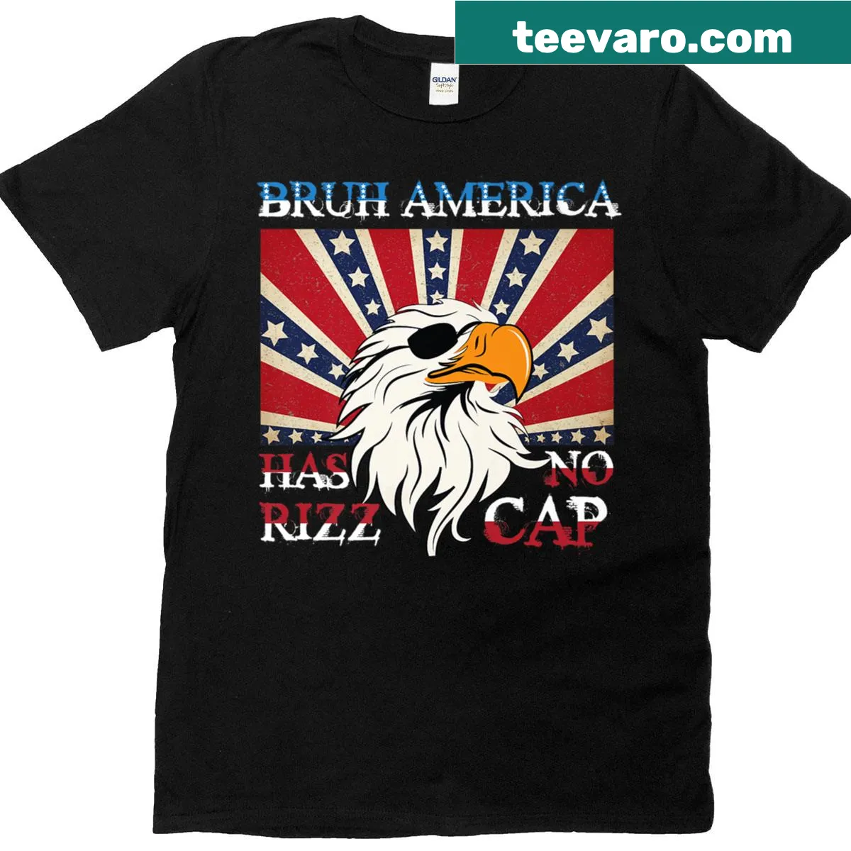 Funny Fourth of July T-shirt stating 'Bruh, America Has Rizz No Cap' — on a men's t-shirt