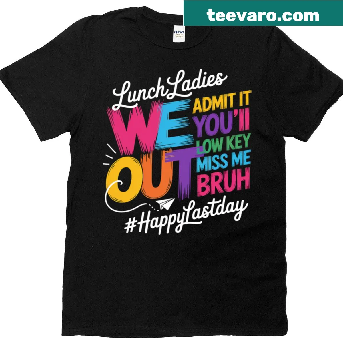 Funny lunch lady t-shirt with bold text saying 'You’ll Low Key Miss Me Bruh' — on a men's t-shirt