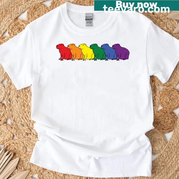 Capybara themed t-shirt with rainbow graphic design