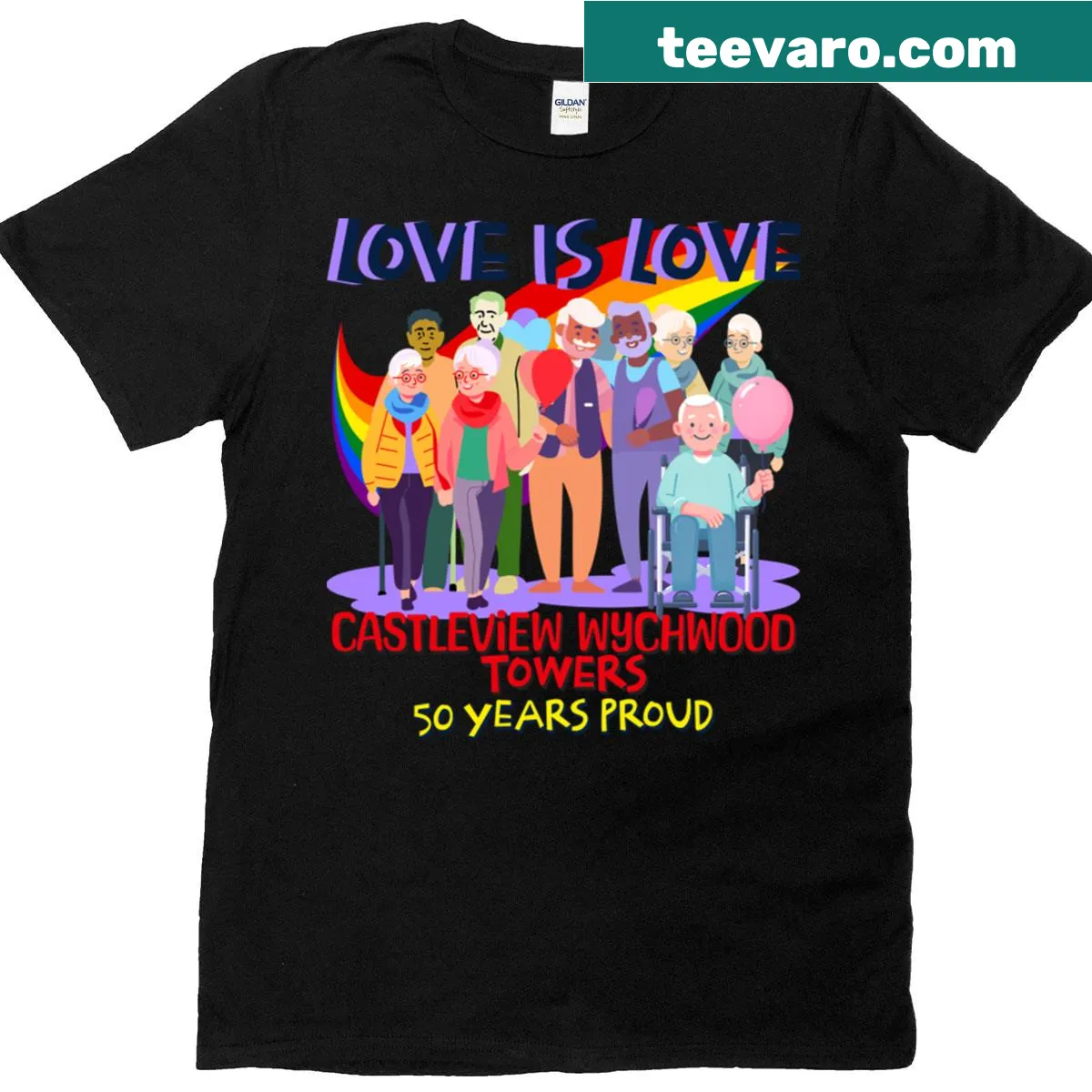 T-shirt with Castleview Wychwood Custom Project text — on a men's t-shirt