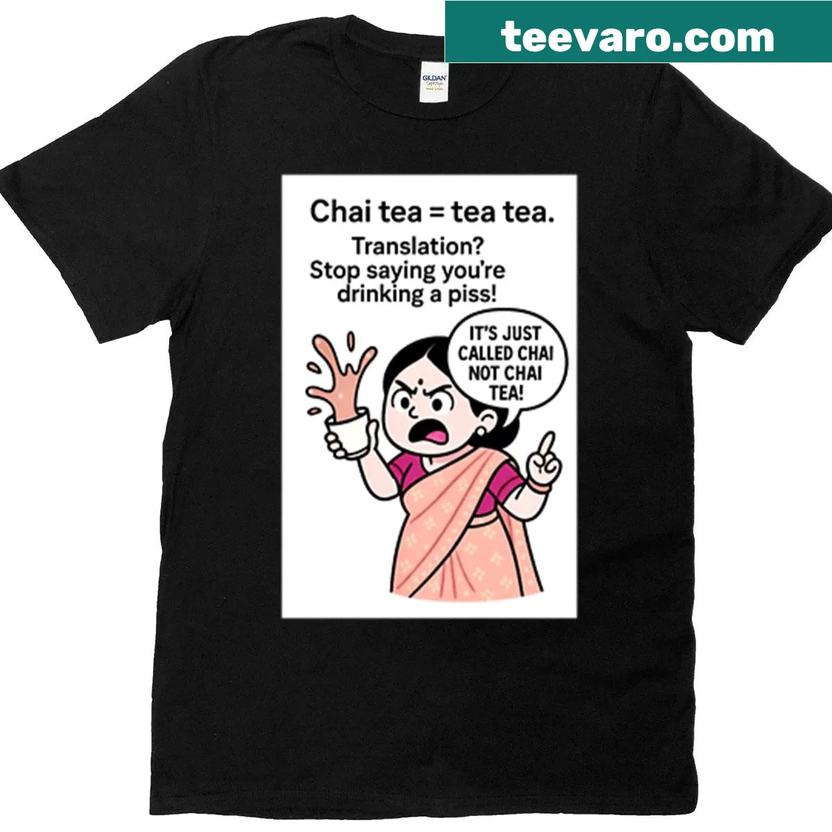Oversized t-shirt featuring an illustration of a steaming cup of chai tea. — on a men's t-shirt
