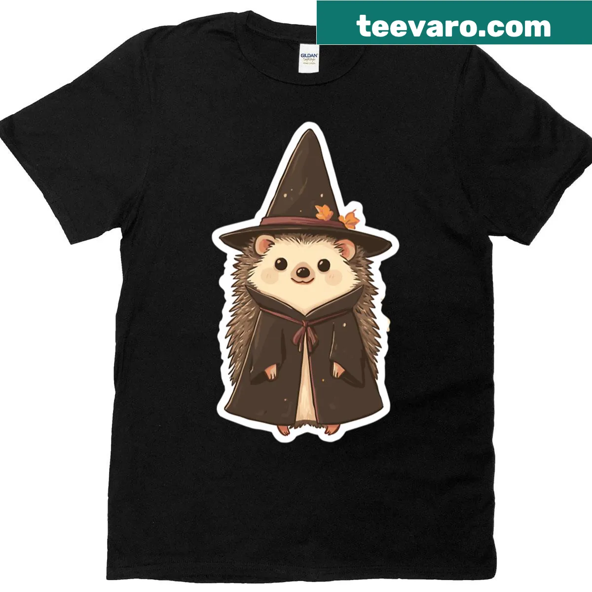Adorable witchy hedgehog t-shirt featuring a cute illustration. — on a men's t-shirt