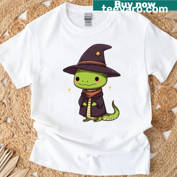 Whimsical snake design t-shirt with witchy themes
