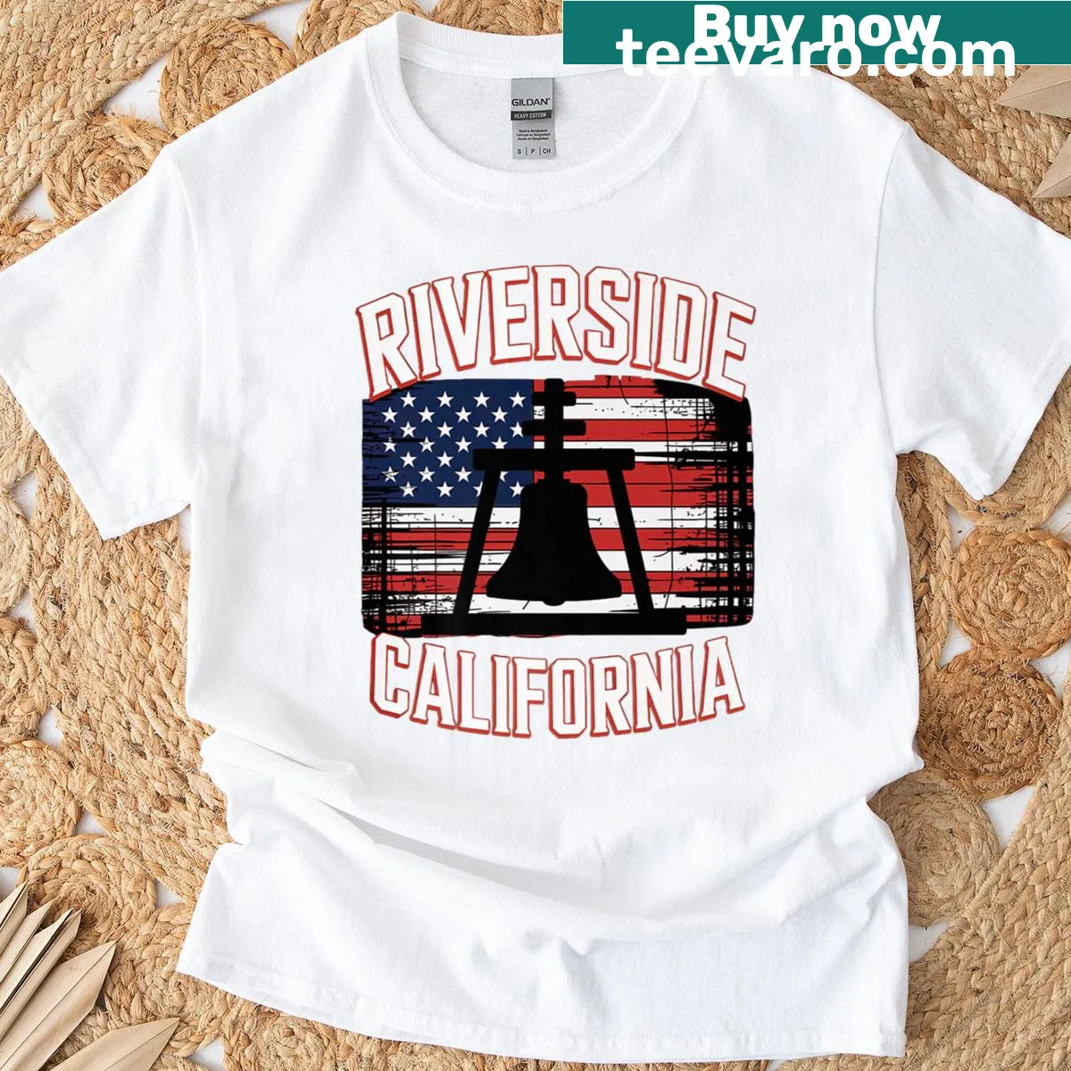 Patriotic Riverside 4th of July text T-shirt — on a men's t-shirt