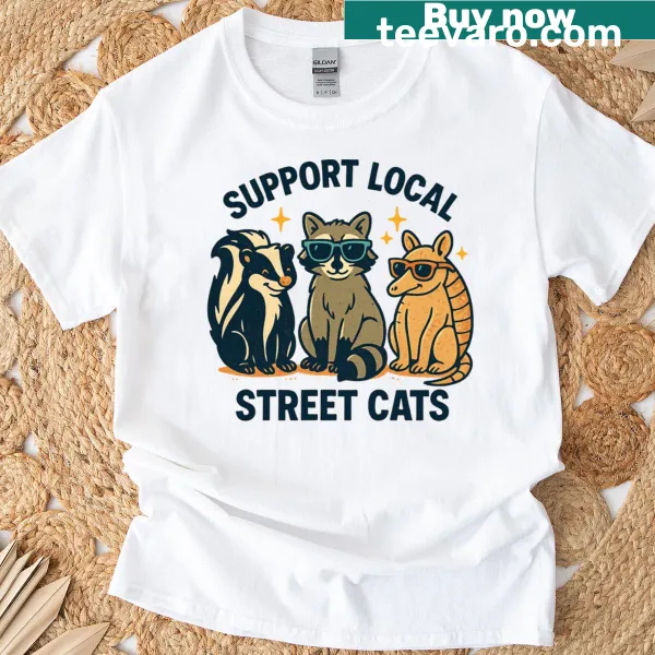 Illustrative t-shirt featuring cool critters supporting street cats