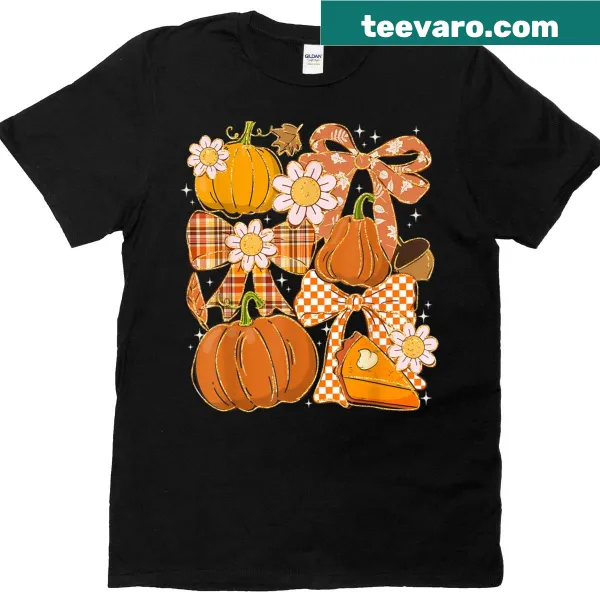 Thanksgiving themed t-shirt with pumpkin spice and bow design