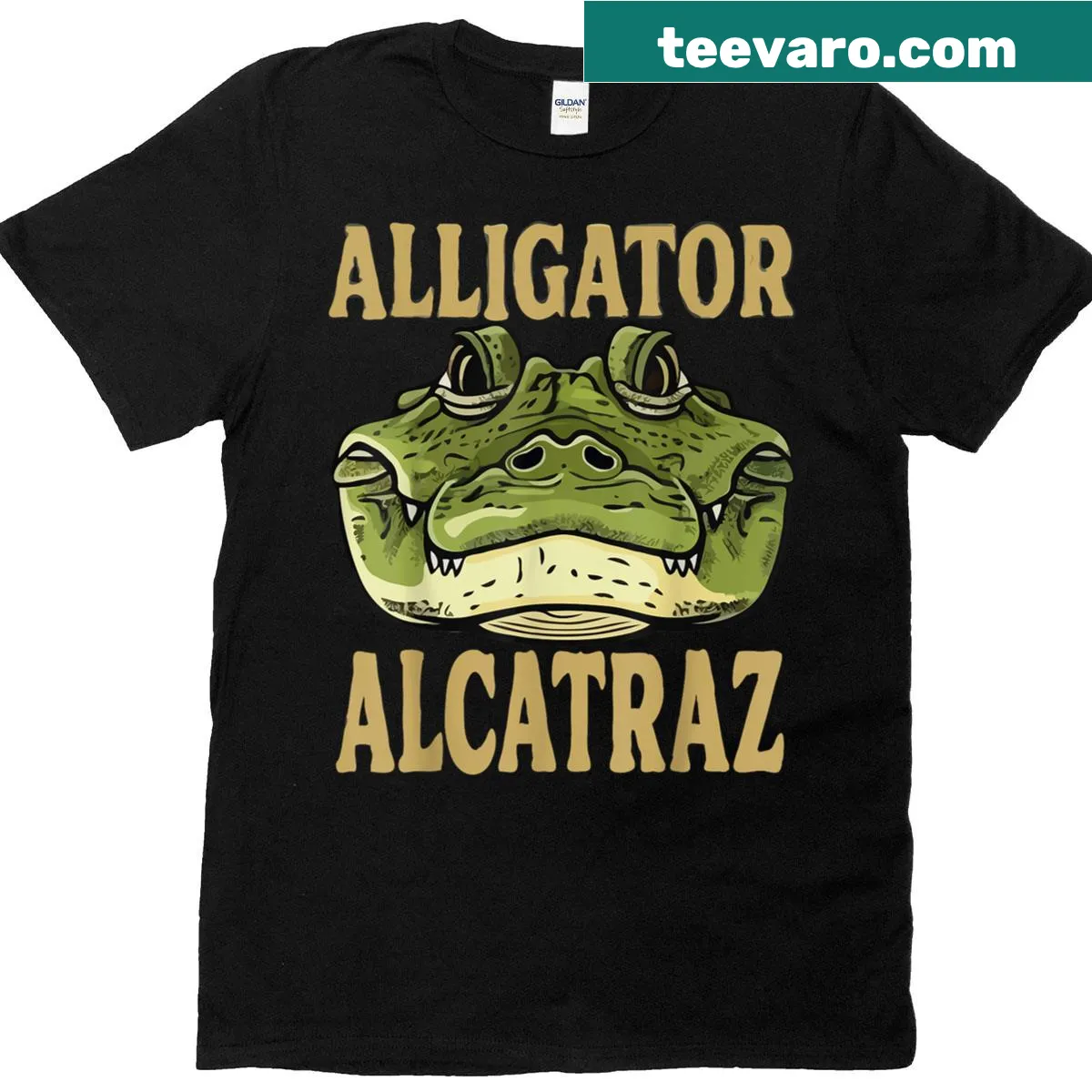 Funny crocodile alligator face T-shirt with playful illustration — on a men's t-shirt