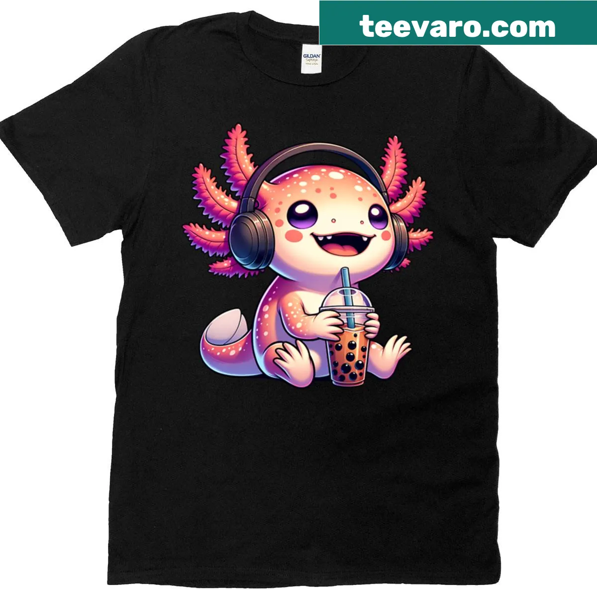 Whimsical axolotl with boba on a kids' T-shirt — on a men's t-shirt