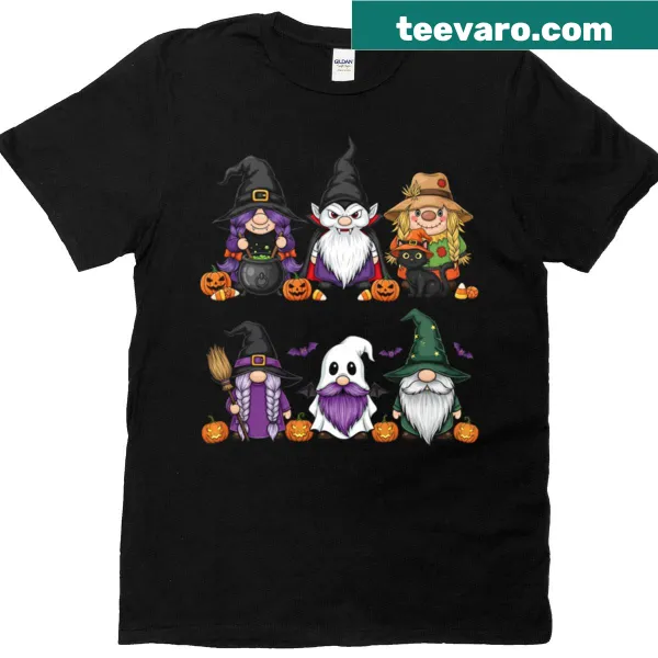 Cute Halloween gnomes in spooky costumes graphic t-shirt