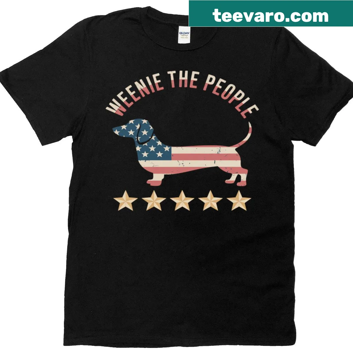 Dachshund graphic t-shirt with American flag design for 4th of July — on a men's t-shirt