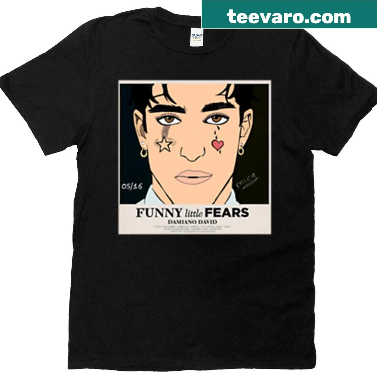 T-shirt featuring design inspired by Damiano David's album — on a men's t-shirt