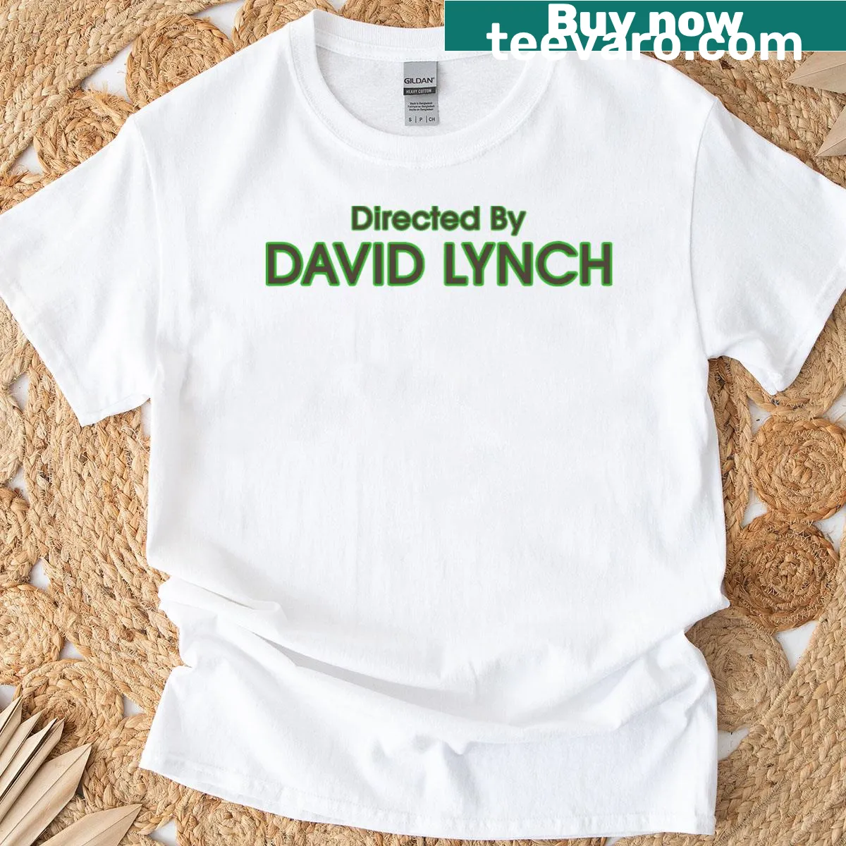T-shirt featuring a humorous 'Directed By David Lynch' graphic — on a men's t-shirt