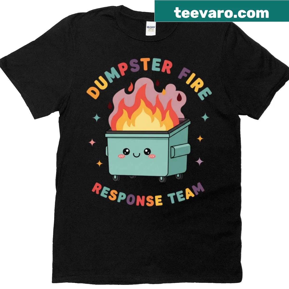 Kawaii dumpster fire cartoon graphic t-shirt with cute text. — on a men's t-shirt