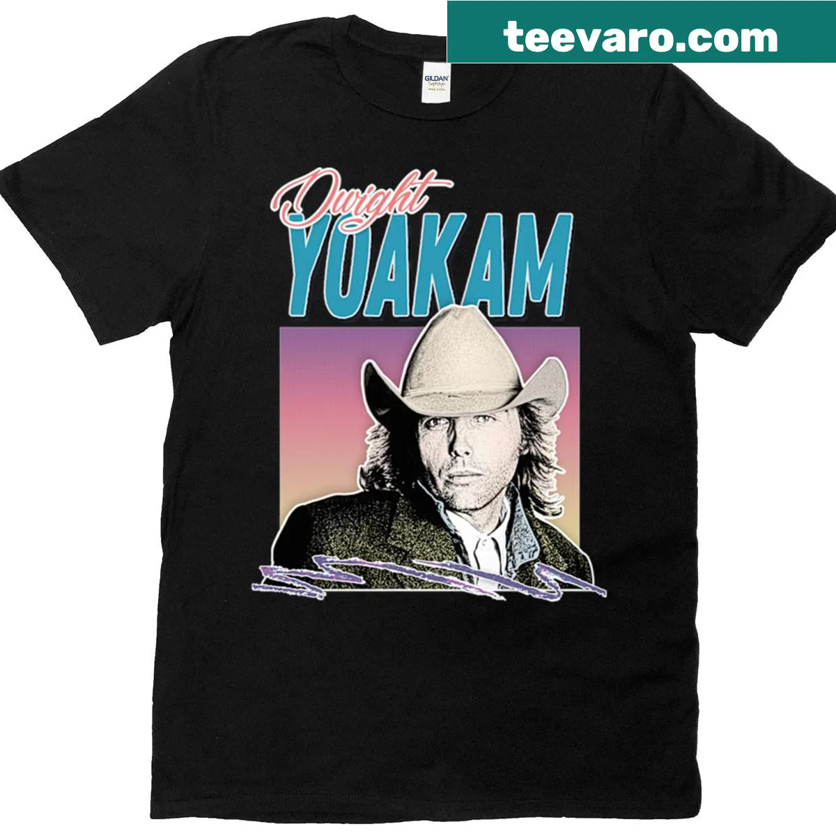 Retro T-shirt featuring Dwight Yoakam design — on a men's t-shirt