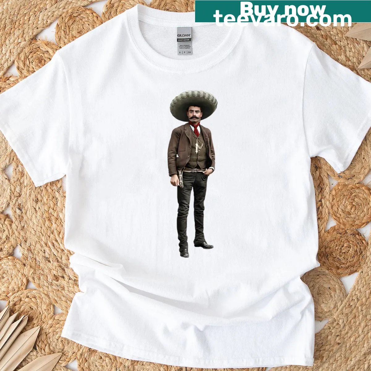 Text graphic honoring Emiliano Zapata on a T-shirt — on a men's t-shirt