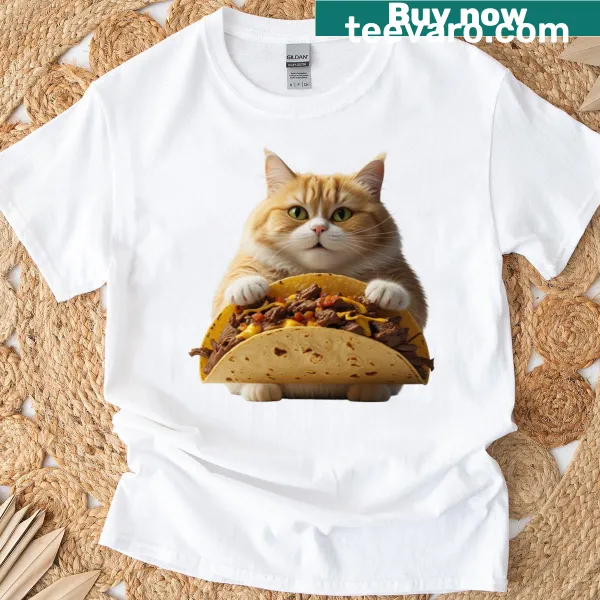 Cute fat cat holding a taco t-shirt design