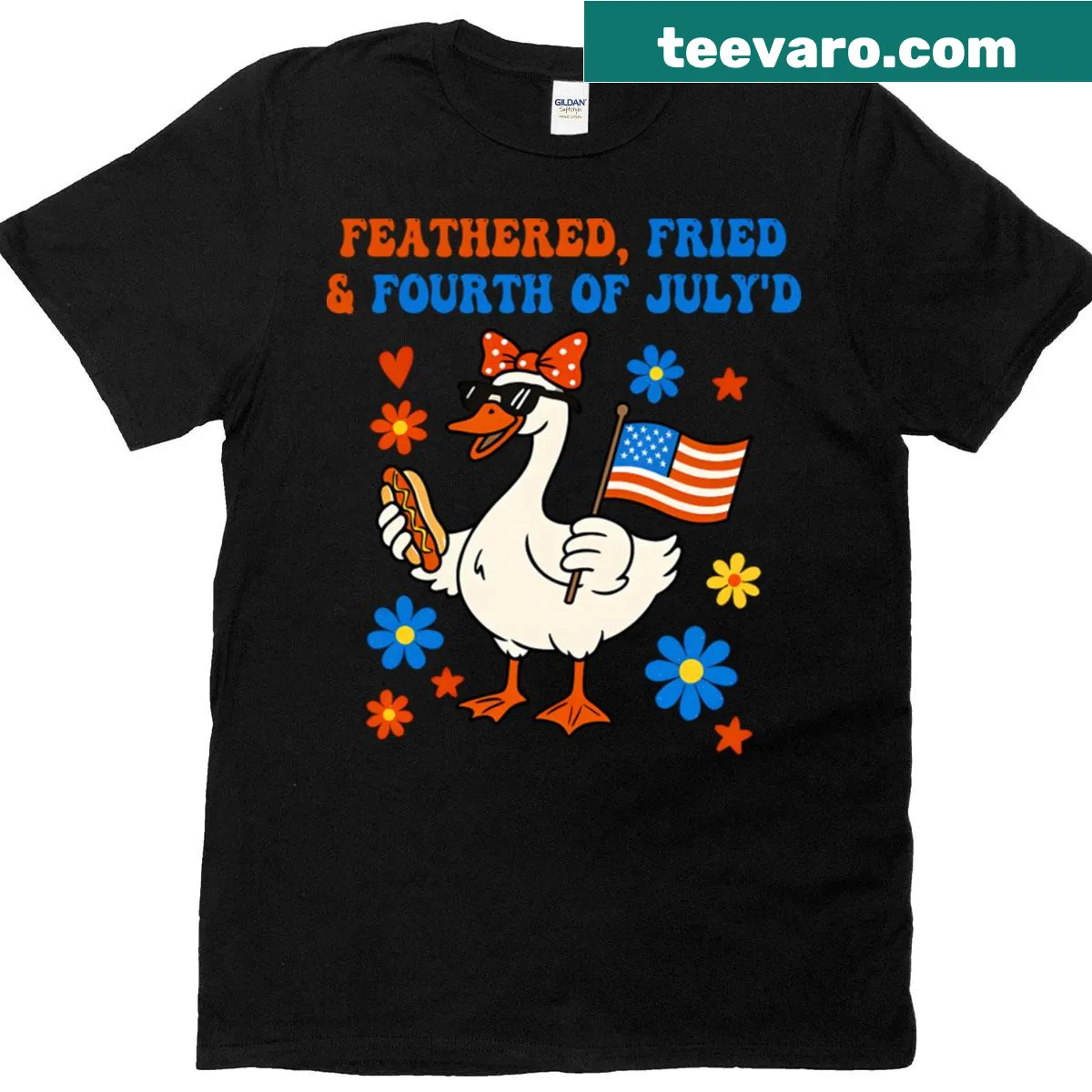 Festive t-shirt with fried turkey and patriotic birds for Fourth of July — on a men's t-shirt