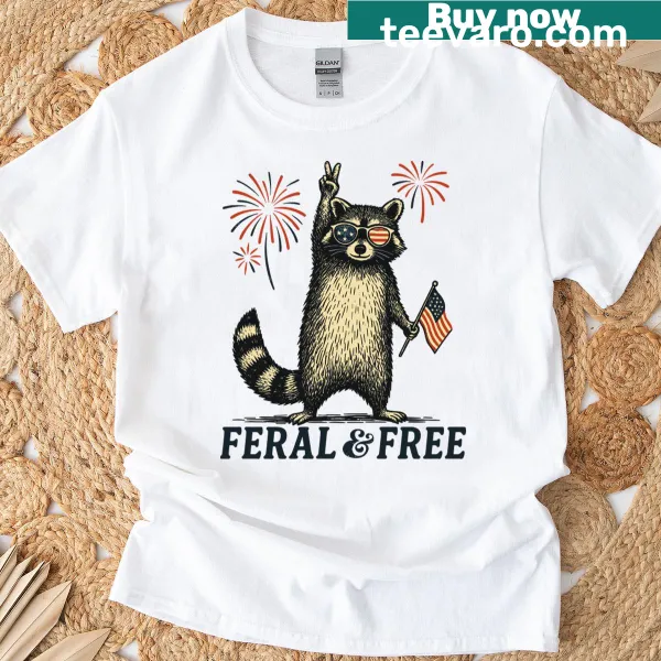 Minimalist Feral and Free text design on a t-shirt