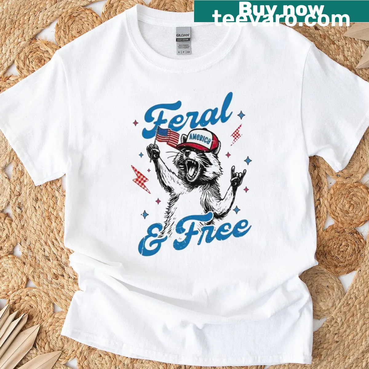 Patriotic raccoon design for Fourth of July t-shirt — on a men's t-shirt