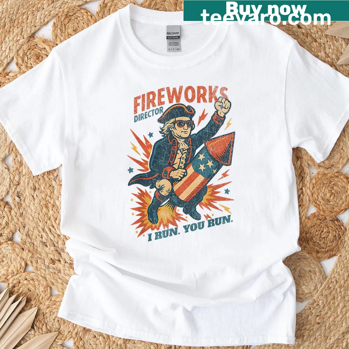 Funny Fireworks Director graphic for Fourth of July — on a men's t-shirt