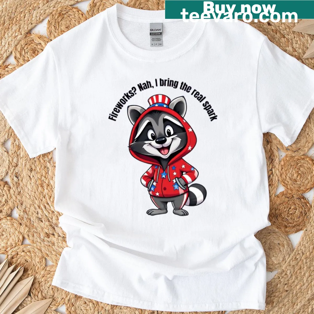 Oversized t-shirt with playful fireworks graphic for festive occasions. — on a men's t-shirt
