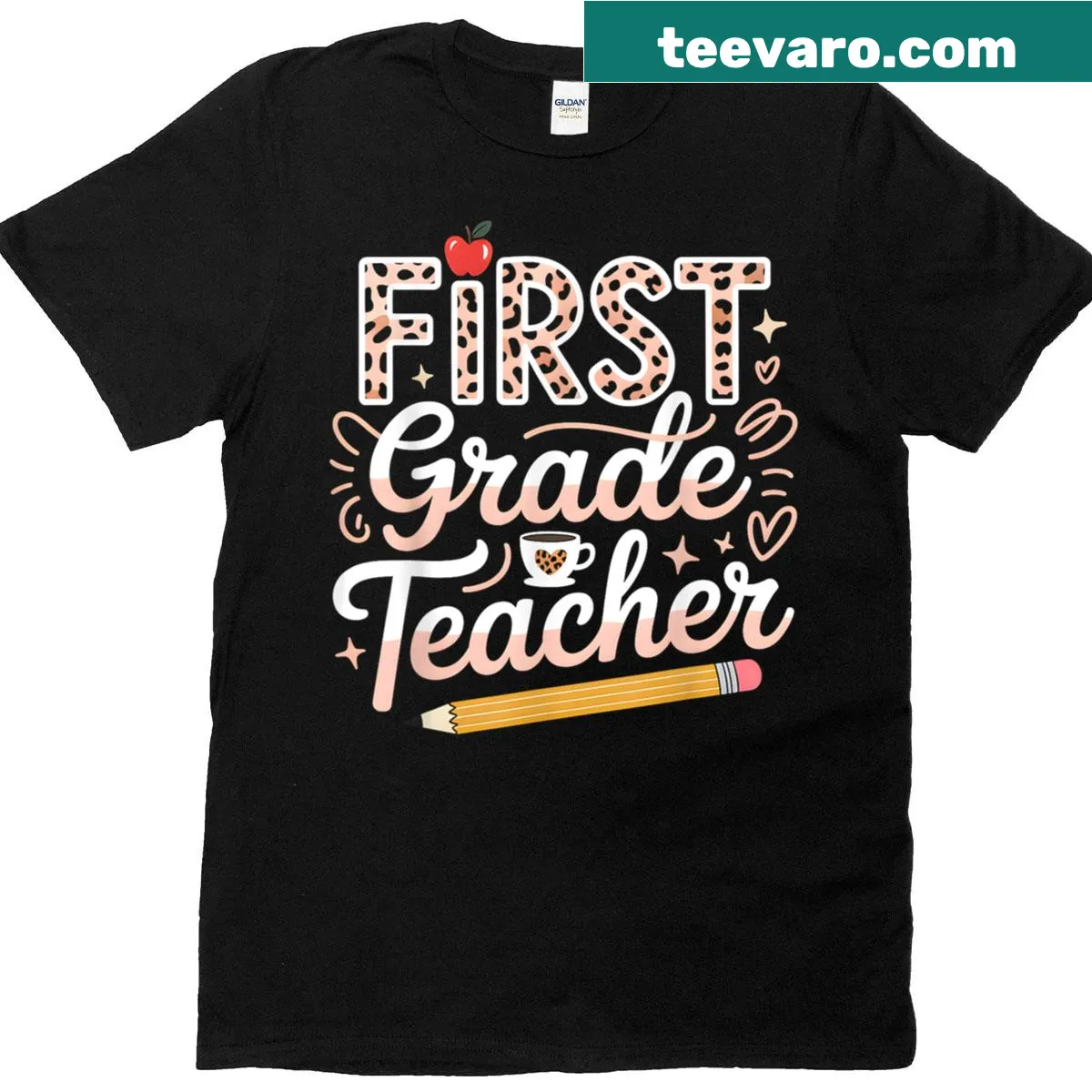 Leopard design for first grade teachers on t-shirt — on a men's t-shirt