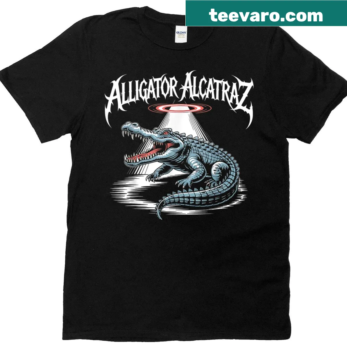 Illustration of the Florida Everglades with prison elements on a t-shirt — on a men's t-shirt