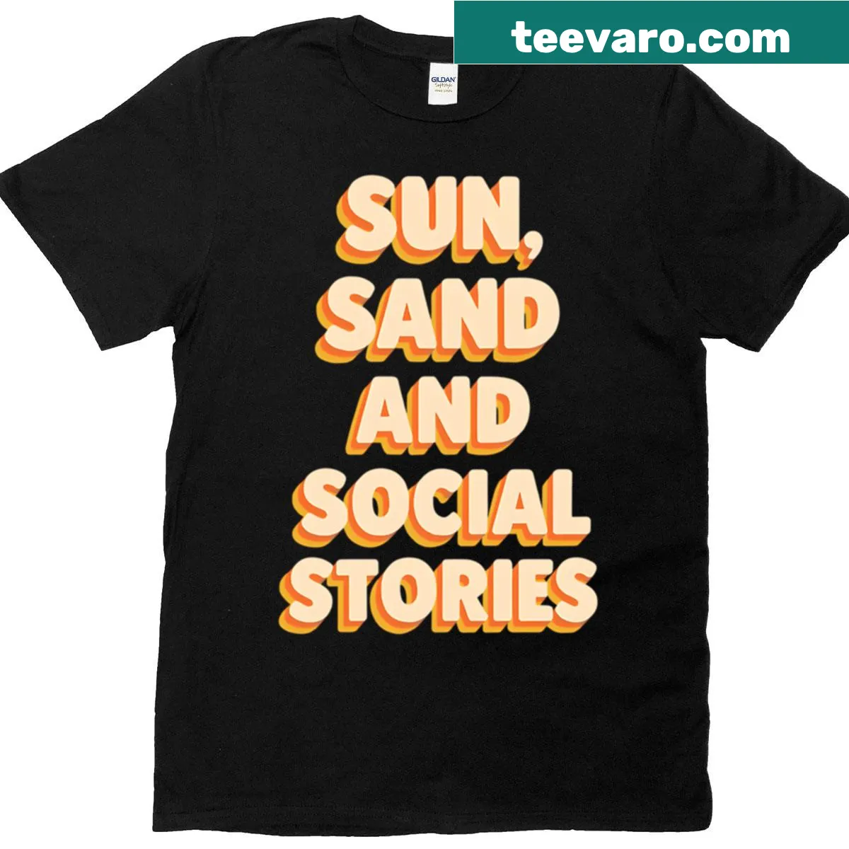 Humorous T-shirt combining beach themes with social stories — on a men's t-shirt