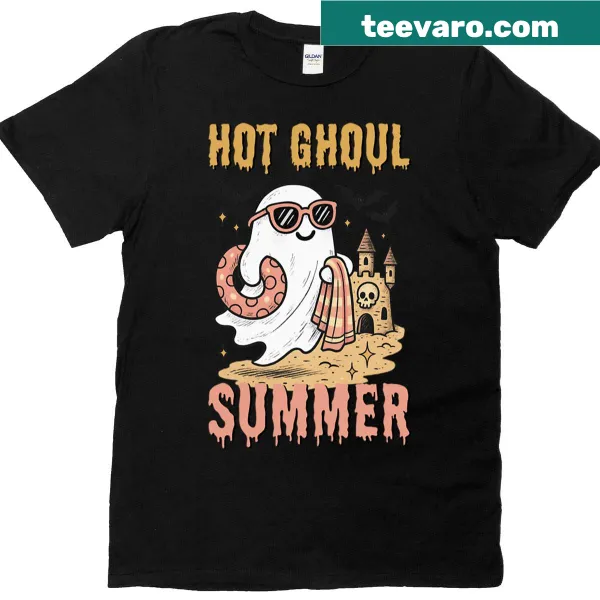Cute ghost in sunglasses with sandcastle design on a t-shirt