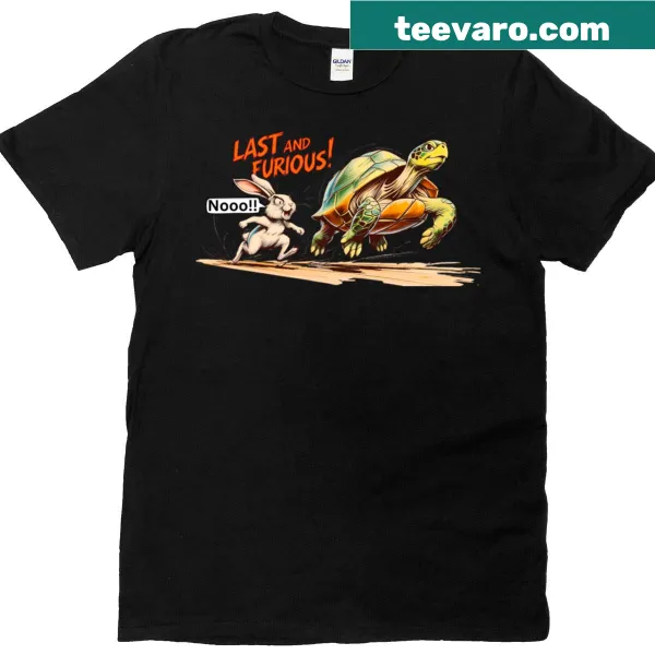 Funny tortoise and hare design on a t-shirt