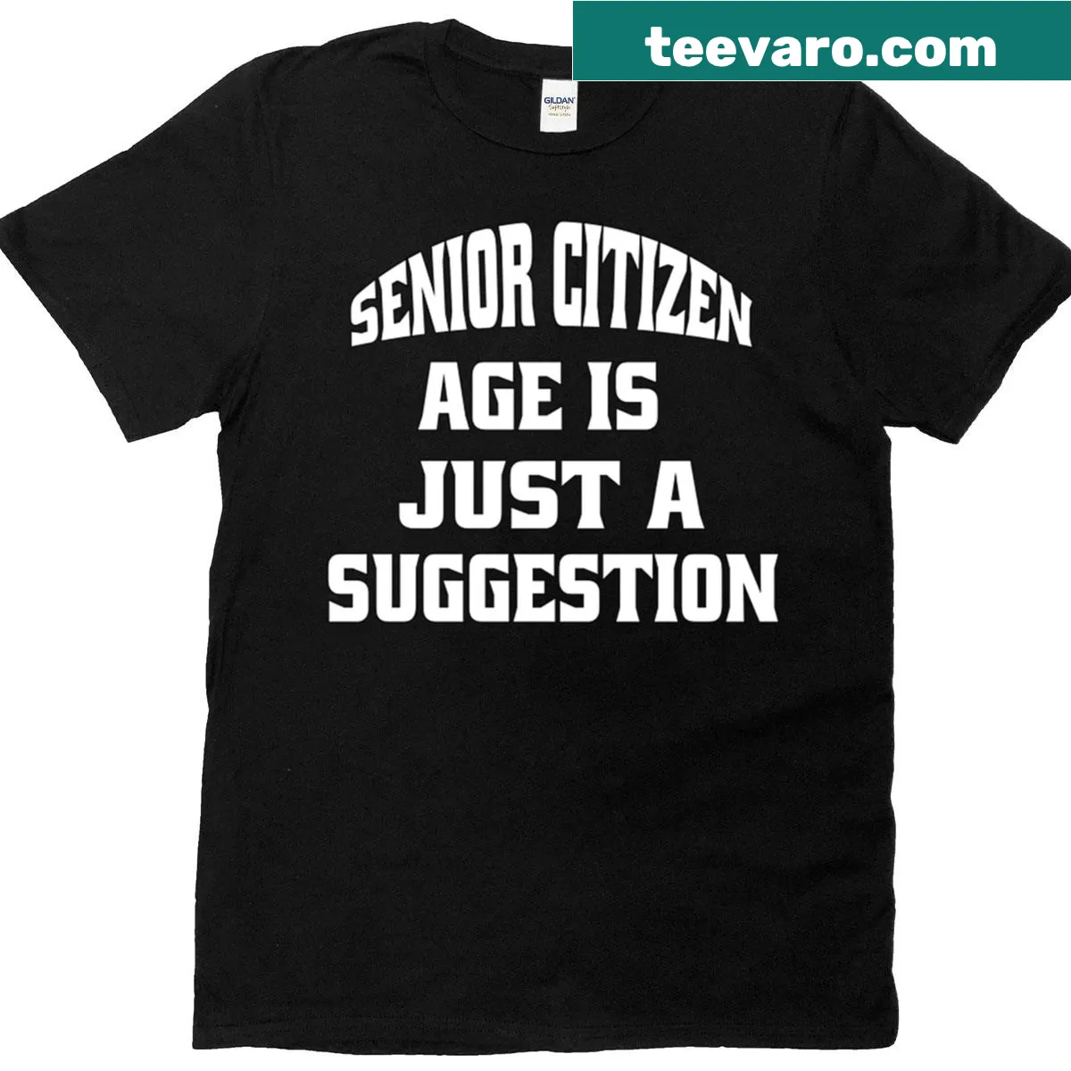 Funny Senior Citizen Age Is Just A Suggestion T-shirt with humorous text — on a men's t-shirt