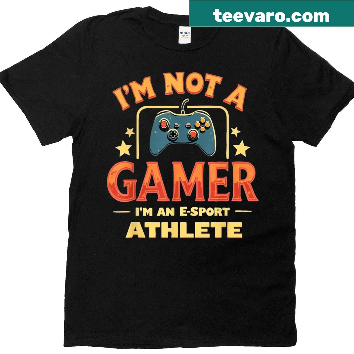 Funny gamer T-shirt with playful e-sport illustrations — on a men's t-shirt