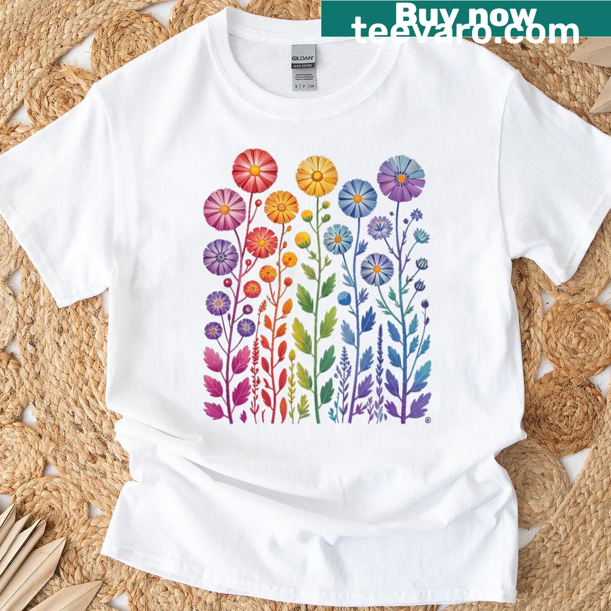 Subtle wildflower design with rainbow accents for Pride — on a men's t-shirt