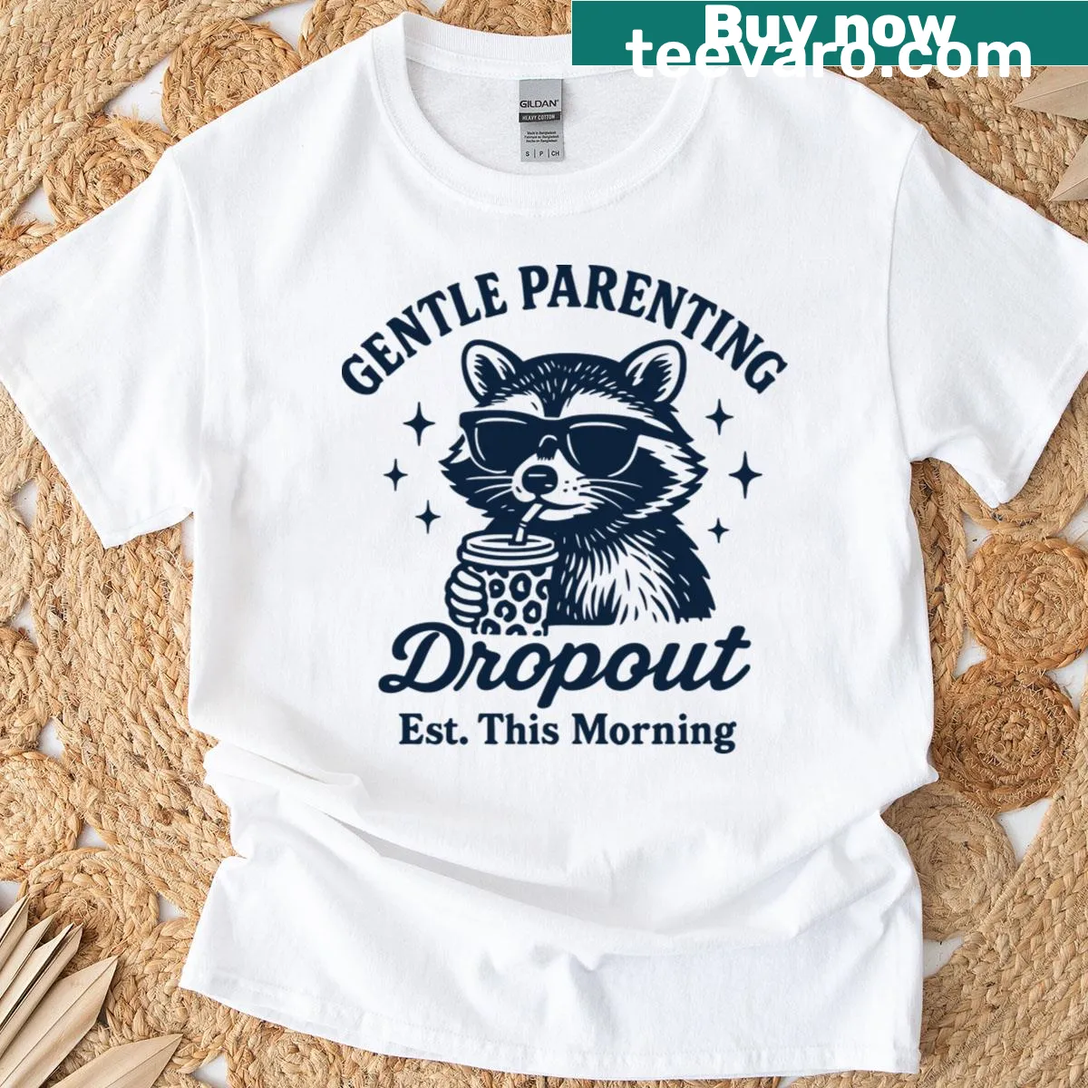 Funny raccoon design with humorous parenting phrase for mothers — on a men's t-shirt