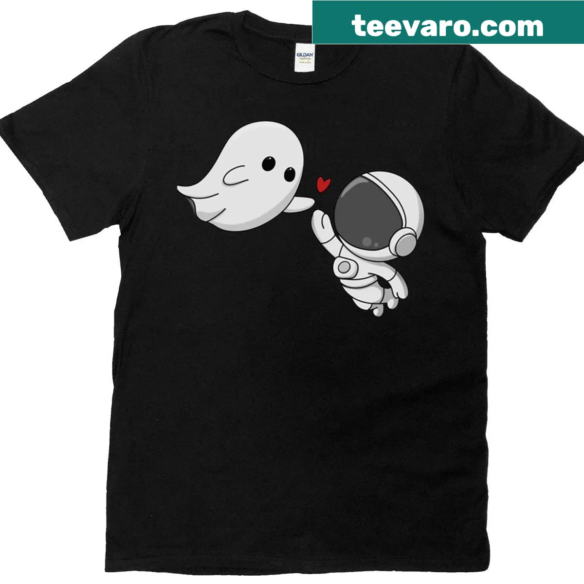 Whimsical Ghost and Astronaut T-shirt design — on a men's t-shirt