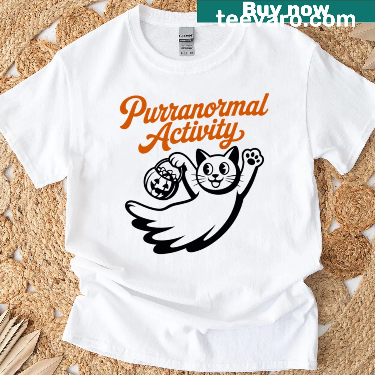 Adorable ghost cat t-shirt featuring a playful paranormal design — on a men's t-shirt