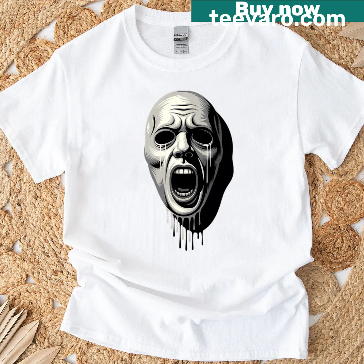 Halloween graphic t-shirt with playful ghost costume design — on a men's t-shirt
